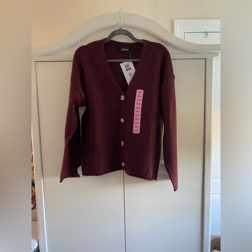 Members Mark Maroon V Neck Cardigan Sweater